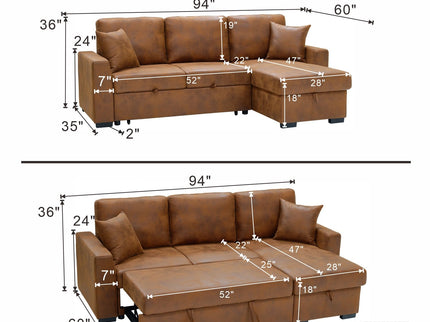 Upholstered Sectional With Pull-Out Bed And Chaise Storage