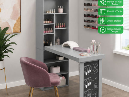 Folding Desk With Storage, Foldable Convertible Writing Table With Blackboard And Shelves For Home Office