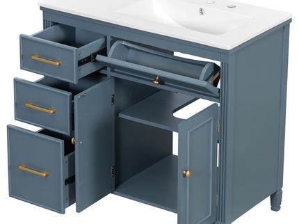 Bathroom Vanity With Sink, 1 Tip Out Drawer, 3 Side Drawers, Adjustable Shelf