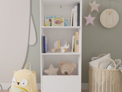 4 Tier Bookcase, Book Display With Safety Restraint, Storage Cabinet For Playroom - White