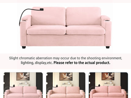 Sleeper Sofa Loveseat Sofa With Full Size Mattress, 2 USB Ports, 2 Cup Holders, 2 Side Pockets And Phone Holder