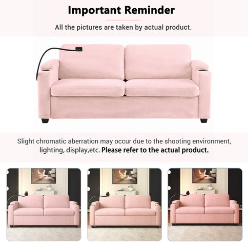 Sleeper Sofa Loveseat Sofa With Full Size Mattress, 2 USB Ports, 2 Cup Holders, 2 Side Pockets And Phone Holder