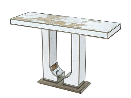 Rectangular Console Table With Elegant Floral Design And Mirrored - Silver Multi
