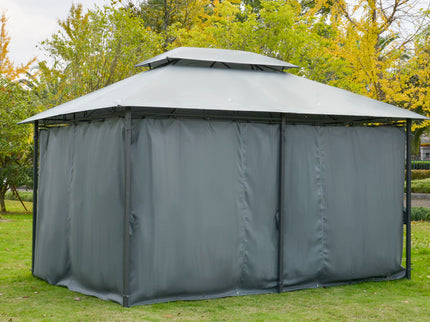 Outsunny - Patio Gazebo, Outdoor Gazebo Canopy Shelter With Curtains, Vented Roof, Steel Frame For Garden, Lawn, Backyard And Deck, - Sage Gray