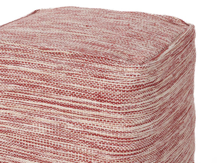 Enigma - Yarn And Cotton Square Pouf Ottoman With Polystyrene Beads - Red / White