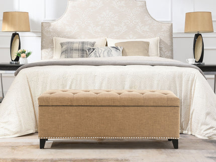 Button-Tufted Storage Ottoman With Safety Close Hinge