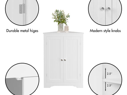 Corner Cabinet With 2 Doors And Adjustable Shelves, Freestanding Narrow Storage Organizer For Bathroom - White