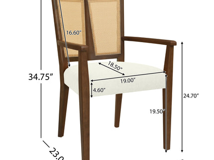 Mid Century Modern Arm Dining Chairs With Rattan Backrest