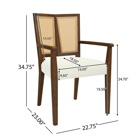 Mid Century Modern Arm Dining Chairs With Rattan Backrest