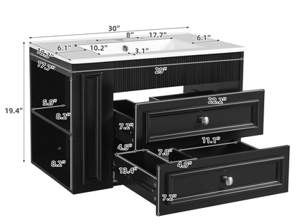 Wall Mounted Bathroom Vanity With 2 Drawers, Sink, Floating Storage Unit