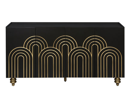 Modern Fluted Sideboard Buffet With Storage, Curve Element, 4 Doors With Adjustable Shelves