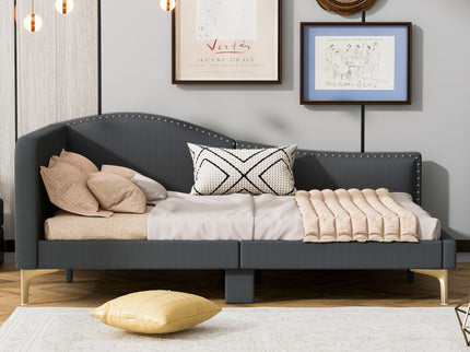 Upholstered Daybed With Headboard And Armrest, Support Legs