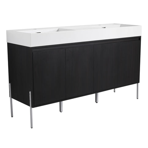 Freestanding Bathroom Vanity With Resin Sink And Storage Cabinet