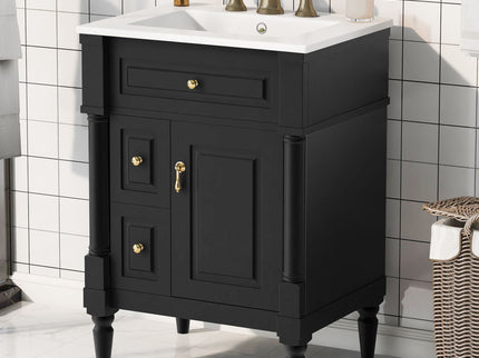 Freestanding Bathroom Vanity With Sink, Adjustable Shelf & Flip Drawer