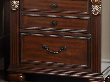 3 Piece Bedroom Set, Traditional Bed With 2 Nightstands