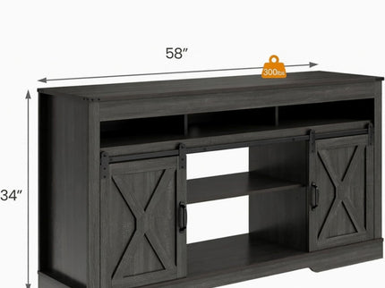 Farmhouse TV Stand With Sliding Barn Doors & Adjustable Storage