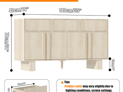 Sideboard Buffet Cabinet With 3 Drawers And 4 Doors For Dining Room