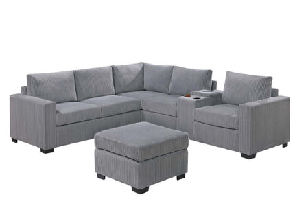 Contemporary L-Shaped Sectional Set With USB Console & Ottoman