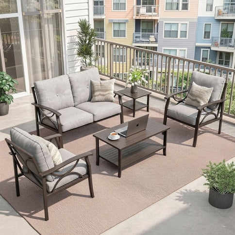 Patio Furniture Set With Coffee Table And Cushions For Backyard