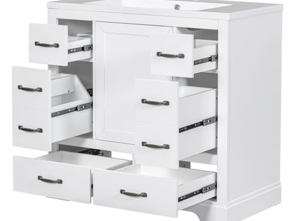 Modern Bathroom Vanity With Sink, 6 Drawers, Adjustable Shelf