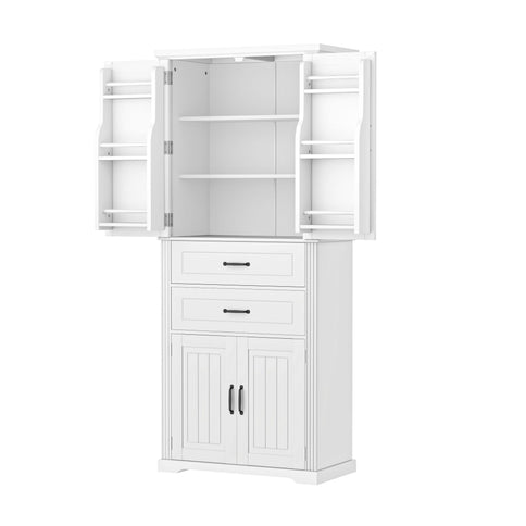 Storage Cabinet With Adjustable Shelves, 2 Drawers, Doors