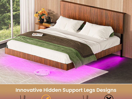 Floating Bedstead With Charging Station And LED Lights