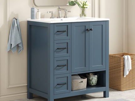 Bathroom Vanity With Sink Top, Bathroom Vanity Cabinet With 2 Doors And 2 Drawers, Open Shelf