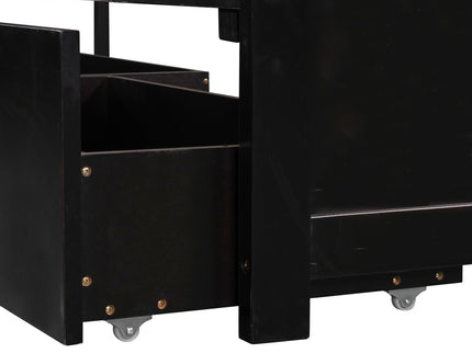 L Shaped Platform Bed With Trundle And Drawers Linked With Built In Desk