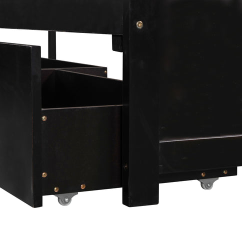 L Shaped Platform Bed With Trundle And Drawers Linked With Built In Desk
