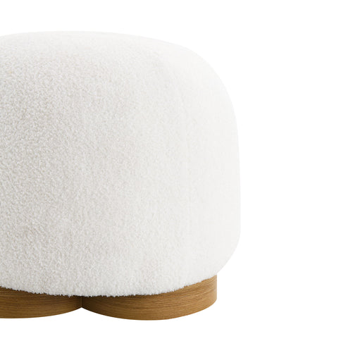 Round Soft Teddy Fabric Upholstered Ottoman With Metal Accents