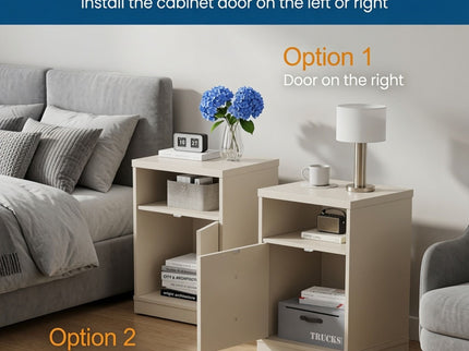 Nightstand With Door & Shelf, 2 Drawer Side Table