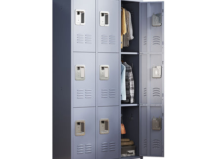 9 Door Lockers With Lock For Storage In Office, School, Gym, And Bedroom - Gray
