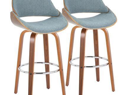 Fabrizzi - Mid Century Modern Fixed Height Barstool With Swivel With Round Footrest (Set of 2)