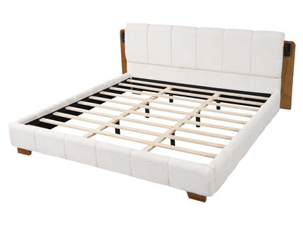 Modern Upholstered Platform Bed Frame With Built-In Reading Lights