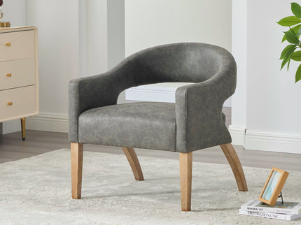 Upholstered Open Back Armchair With Weathered Rubberwood Legs
