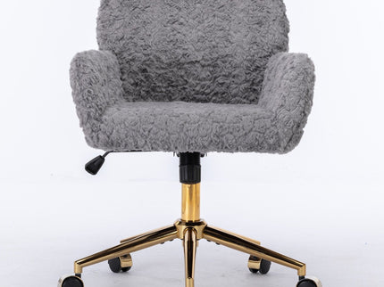 Office Chair, Artificial Rabbit Hair Home Office Chair With Metal Base, Adjustable Desk Chair Swivel Office Chair, Vanity Chair