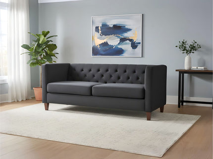 Button Tufted Loveseat, 2 Seater With Square Arm Couch For Living Room - Black