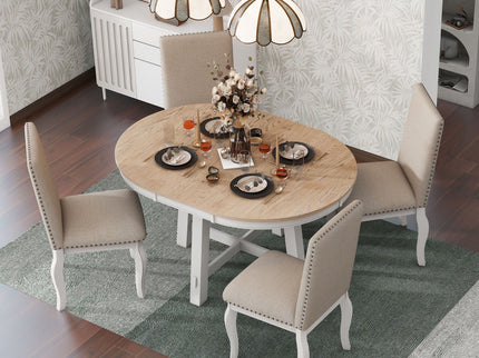 Round Extendable Dining Table Set With 4 Upholstered Chairs