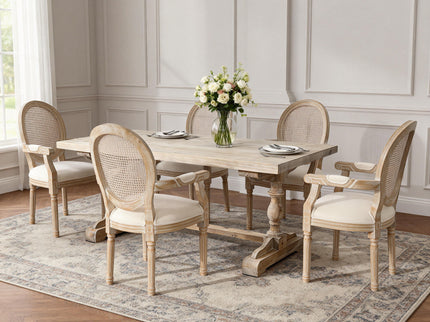 French Vintage Upholstered Fabric Dining Armchair (Set of 2) - Beige