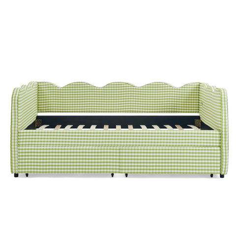 Gingham Daybed With USB Charging Port, Wave-Shaped Design