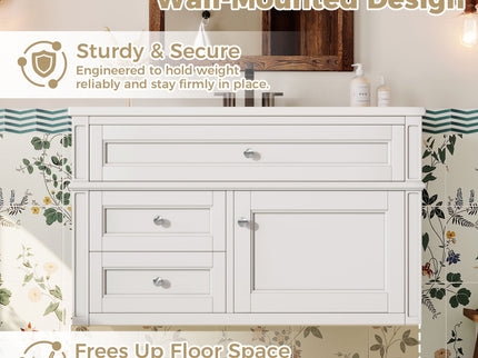 Modern Wall Mounted Floating Cabinet With Double Drawer And Sink