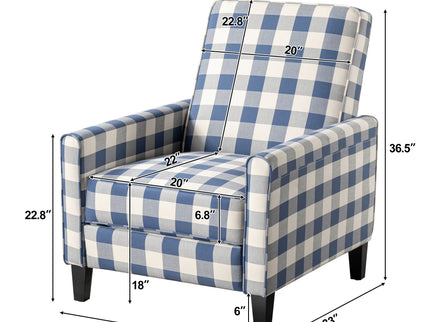 Buffalo Plaid Push Back Recliner Chair For Living Room - Blue / White