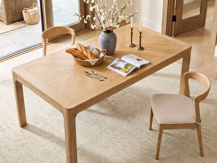 Rectangular Dining Table With Parquet Top, Rounded Corners