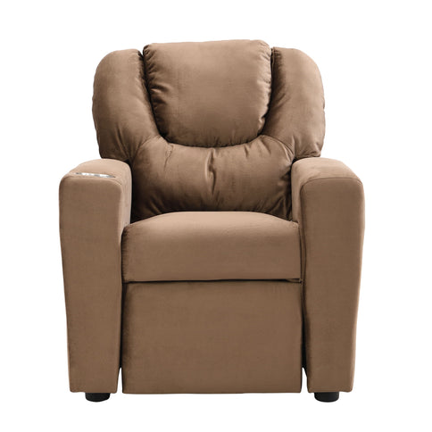 Kids Recliner Chair, Kids Upholstered Couch With One Cup Holder, Toddlers Recliner With Headrest And Footrest - Brown