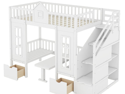 Twin Over Twin Bunk Bed With Changeable Table, Bunk Bed Turn Into Upper Bed And Down Desk