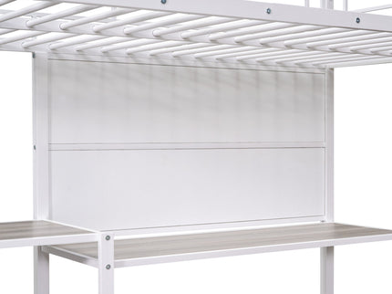 Metal Loft Bed With Desk, 3 Shelves And Ladder