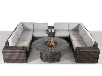 Patio Seating Group With Cushions And Fire Pit - Espresso