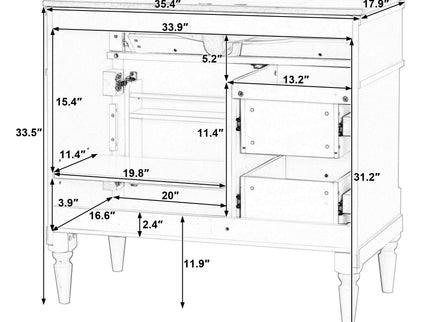 Freestanding Bathroom Vanity With Sink, Adjustable Shelf, Flip Drawer