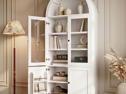 Tall Arched Top Storage Cabinet With 5 Tier Shelves, Soft Close Hinges