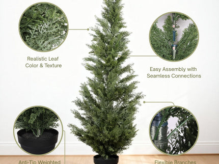 Realistic Artificial Cypress Tree, UV Resistant Indoor / Outdoor Topiary Plant For Decoration - Green Leaves